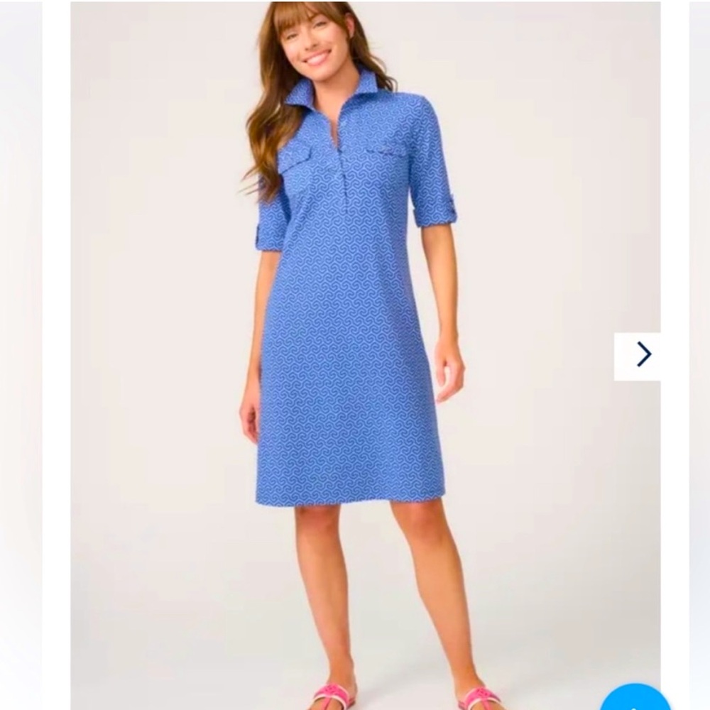 J. McLAUGHLIN Lawrence shirt Dress Blue Honeycomb Roll Tab Catalina Cloth Large - Picture 3 of 14